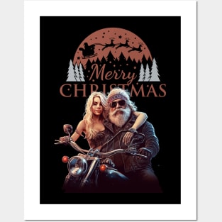 Santa Celebrate Christmas With Motorcycle Posters and Art